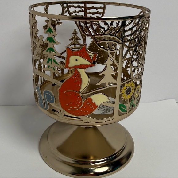 Bath & Body Works Other - Bath & Body Works 3-Wick Candle Holder Pedestal Gold Fox Bear Deer Nature Animal